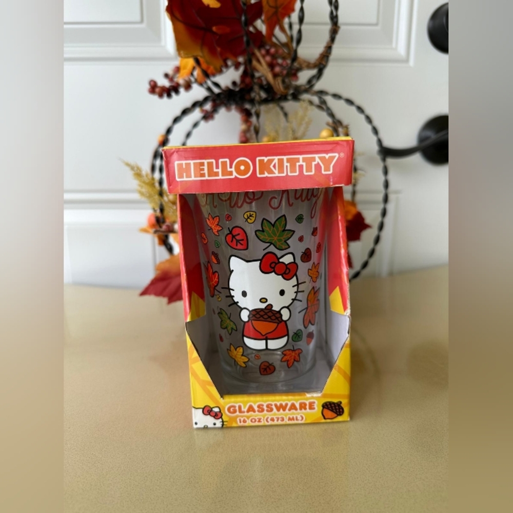Hello Kitty Fall Autumn Leaves Pumpkin Drinking Glassware 16oz